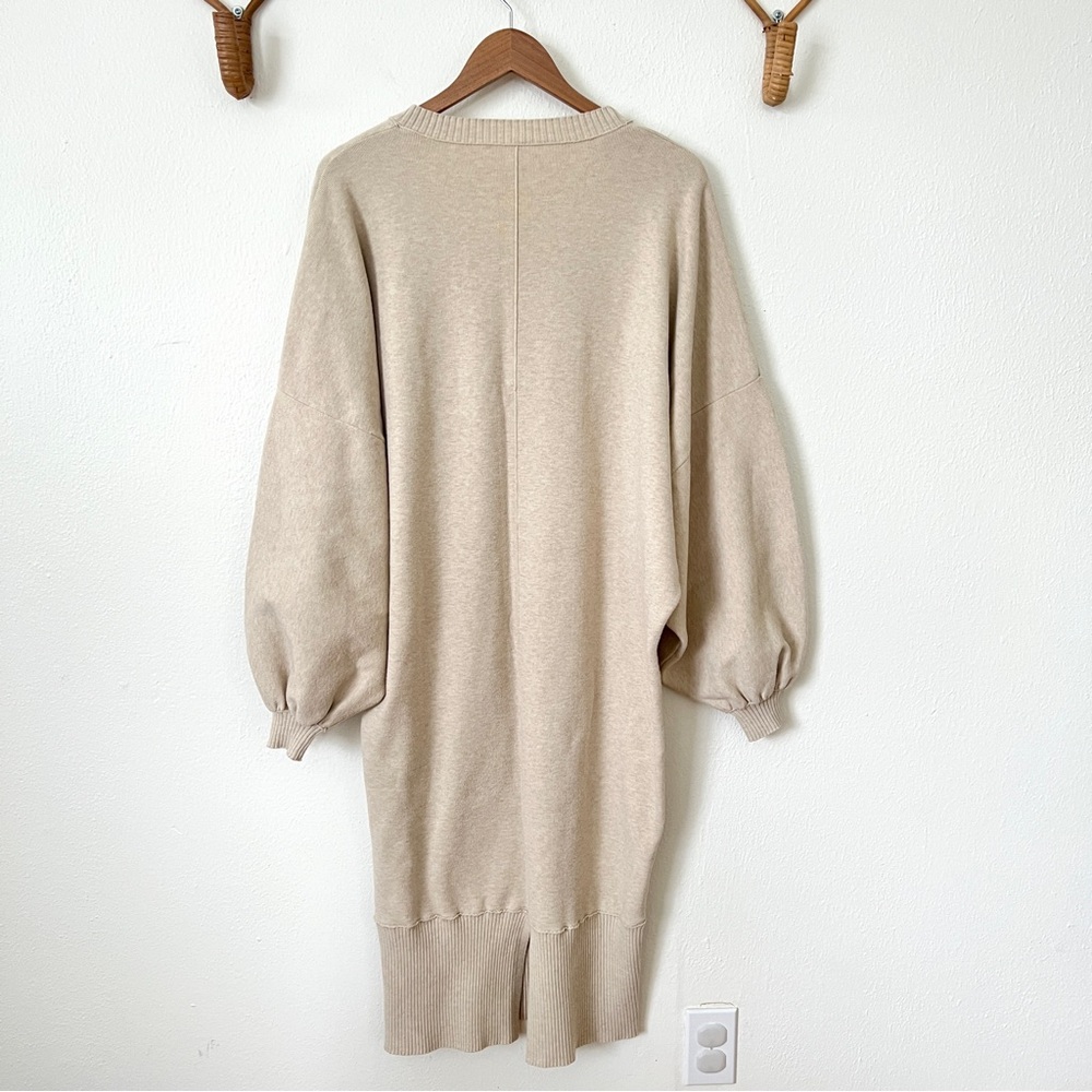 Free People Oversized Cream Sweater Midi Dress with Balloon Sleeves - Picture 5 of 11